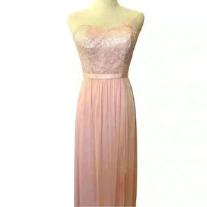 DAVID’S BRIDAL Strapless Lace Chiffon Long Dress in Size 0